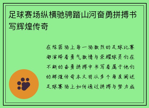 足球赛场纵横驰骋踏山河奋勇拼搏书写辉煌传奇