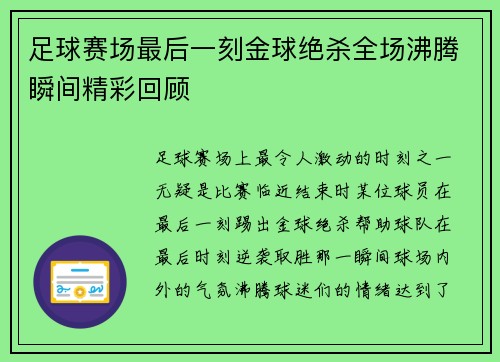 足球赛场最后一刻金球绝杀全场沸腾瞬间精彩回顾