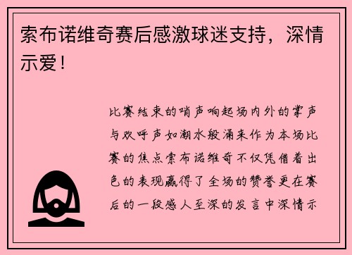 索布诺维奇赛后感激球迷支持，深情示爱！