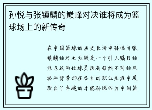 孙悦与张镇麟的巅峰对决谁将成为篮球场上的新传奇