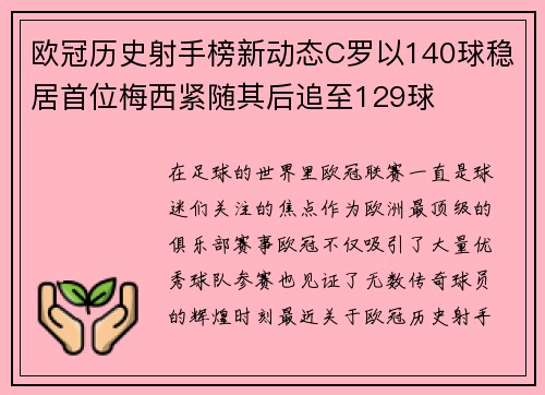 欧冠历史射手榜新动态C罗以140球稳居首位梅西紧随其后追至129球