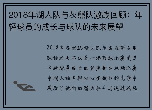 2018年湖人队与灰熊队激战回顾：年轻球员的成长与球队的未来展望