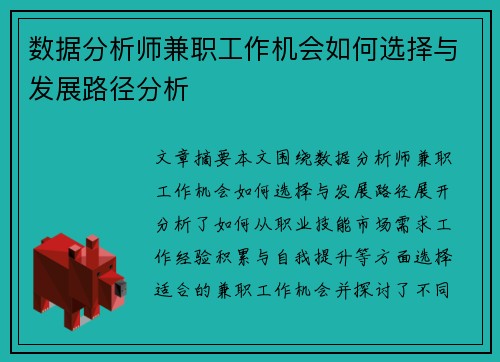 数据分析师兼职工作机会如何选择与发展路径分析
