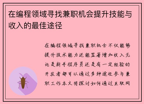 在编程领域寻找兼职机会提升技能与收入的最佳途径